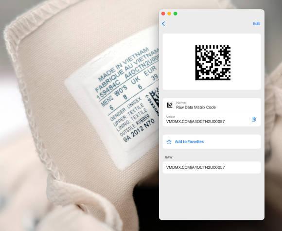 Das Fenster zeigt, welche Daten der QR-Code enthält