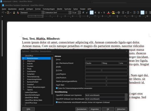 Einstellungen Libre Office Writer 