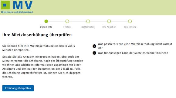 Webtool Mietzinsrechner 