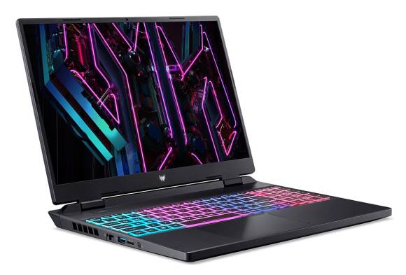 Acer Notebook aufgeklappt, mit bunt beleuchteter Tastatur 