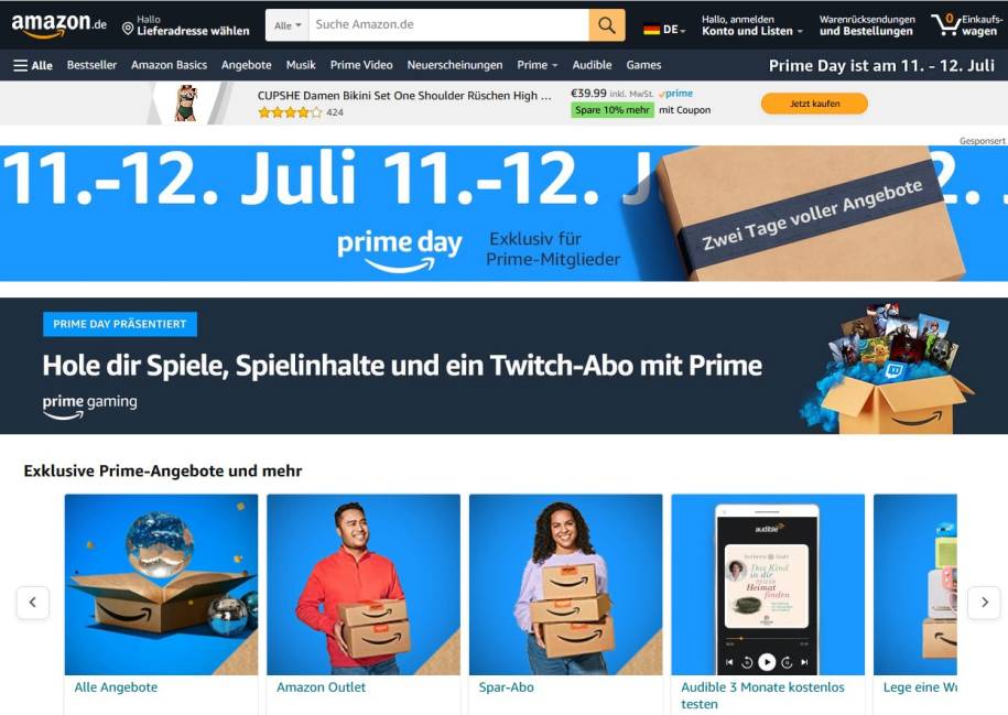 Am 11. und 12. Juli ist AmazonPrimeDay auch für Schweizer onlinepc.ch
