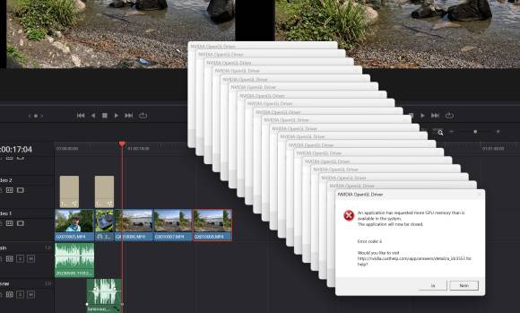 Fehlermeldungen bei GPU-Absturz, Screenshot