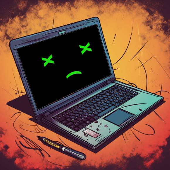 Comic-Darstellung eines defekten Notebooks 