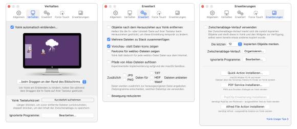 Die Einstellungen von Yoink