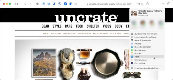 Das Teilen-Menü im Safari-Browser