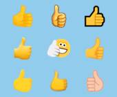 Symbolbild zeigt ein gutes Dutzend verschieden gestaltete Daumen-hoch-Emojis