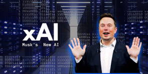 Elon Musk neben dem Schriftzug «xAI»