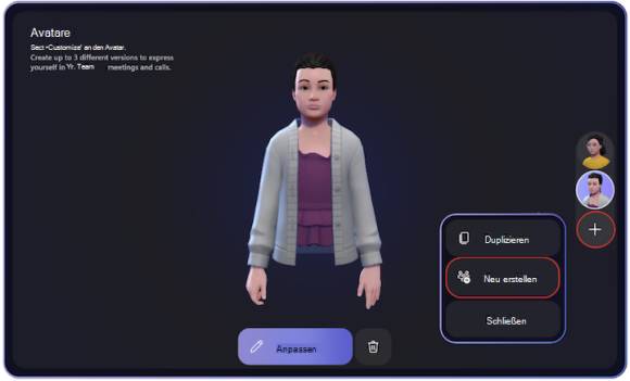 Screenshot aus einem englischen Teams mit Avatar-Erstellung