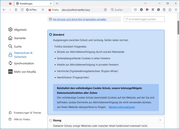 Die Firefox Privatsphäre-Einstellungen