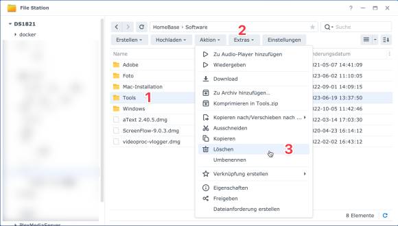 Screenshot zeigt Synology File Station