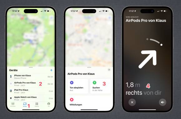 Aufspüren der AirPods Pro über das «Wo ist»-Netzwerk