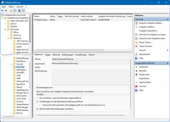 Screenshot zeigt, wo sich der per PowerShell eruierte Eintrag im Task-Planer befindet