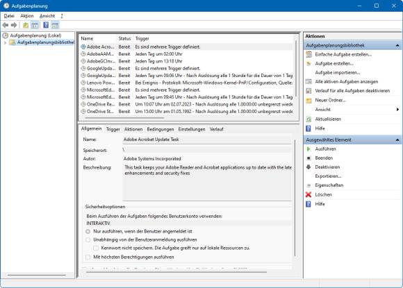 Screenshot der Windows-Aufgabenplanung 