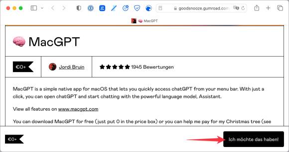 Die Kauf-Seite von MacGPT