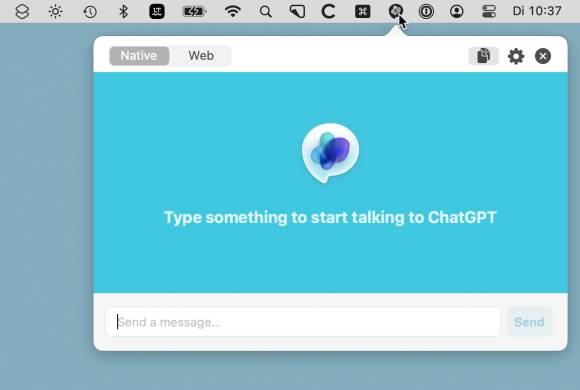 MacGPT wird über das Symbol in der Menüleiste aufgerufen