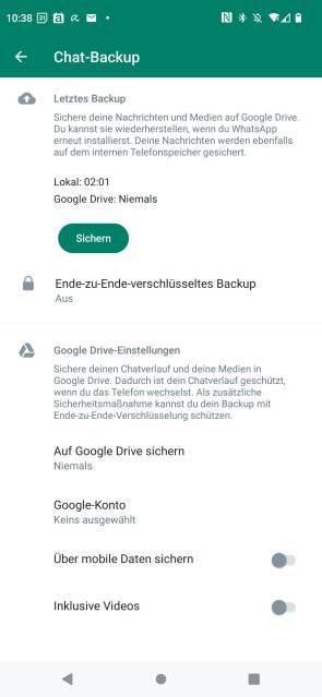 WhatsApp-Einstellungen fürs Backup