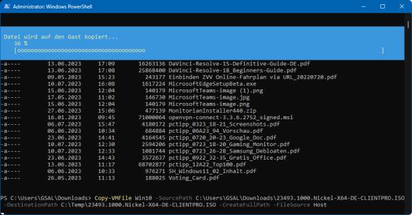 Screenshot einer PowerShell, in welcher der Kopiervorgang läuft