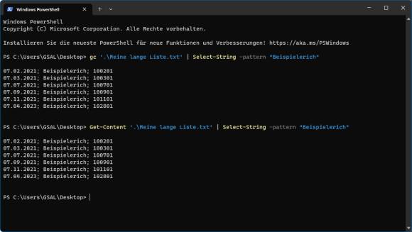 PowerShell zeigt das gefilterte Resultat