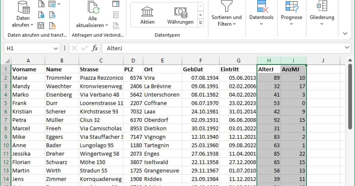 Excel-LibreOffice-Mitgliedschaftsdauer-und-Alter-anhand-des-aktuellen-Jahrs