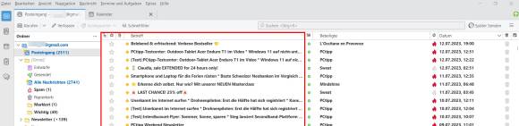 Die Nachrichtenliste in Thunderbird 102