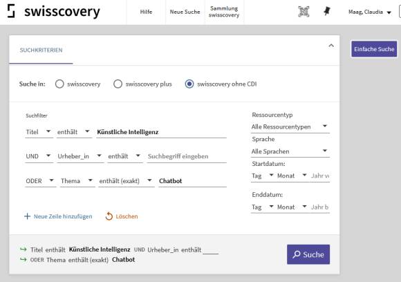 Swisscovery erweiterte Suche (Formular)