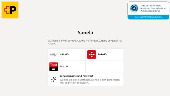 Beim EPD-Login stehen SwissID, HIN eID oder TrustID.zur Auswahl