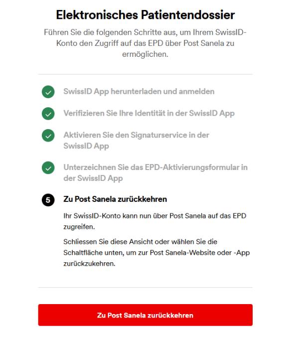 Die SwissID der Autorin hat nun Zugriff auf das EPD