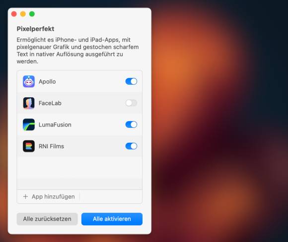 Übersicht der installierten Apps durch PixelPerfekt