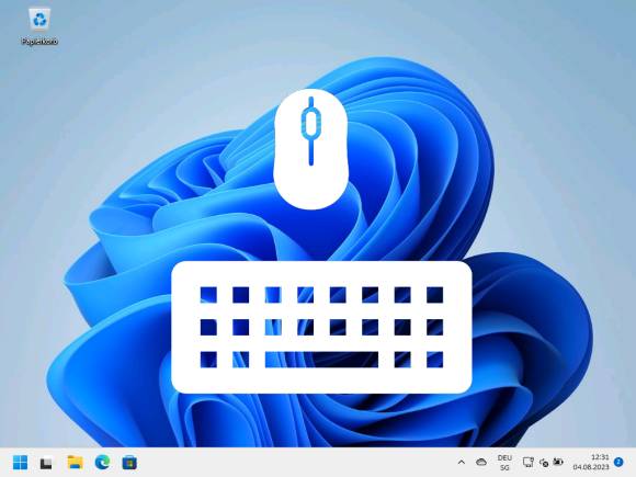 Symbolbild zeigt Piktogramm einer Tastatur und einer Maus auf einem Windows-11-Desktop 