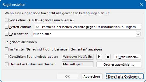 … rufen Sie aber gleich die erweiterten Optionen auf Das Regel-Fenster mit der Schaltfläche Erweiterte Optionen