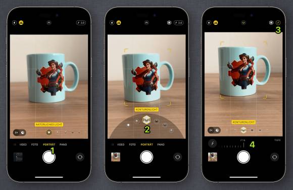 Drei Screens erklären den Porträt-Modus