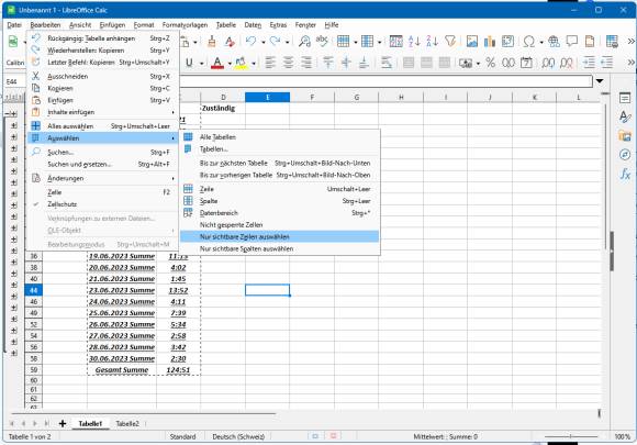 LibreOffice-Menü Bearbeiten/Auswählen