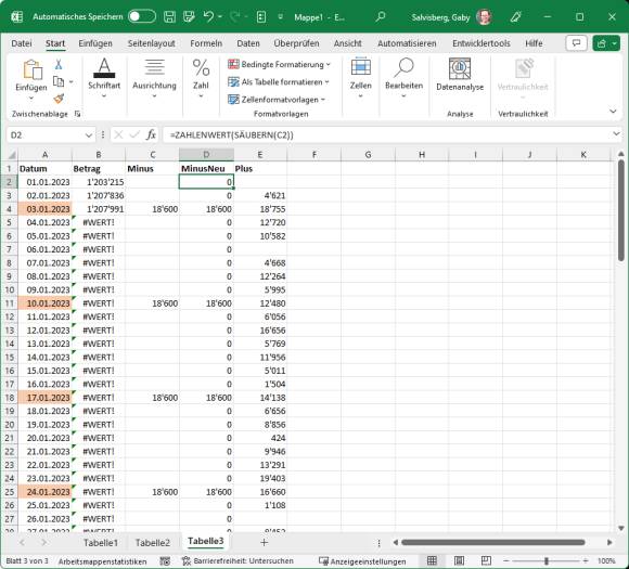Excel mit der Säubern-Funktion