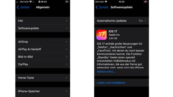 Screenshots zeigen, wie das iOS-Update installiert wird