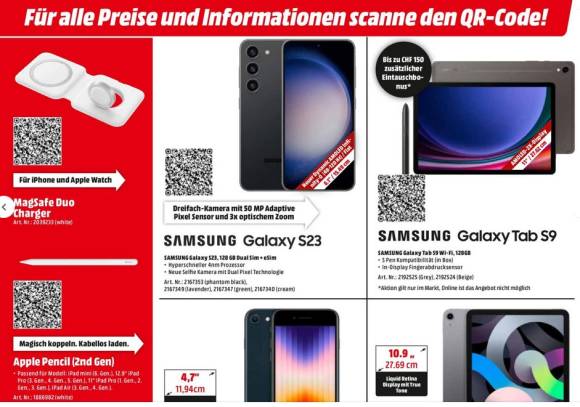 Bild des Flyers, der anstelle von Preisen nur QR-Codes zeigt