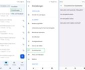 Drei Screenshots zeigen den Weg zum Bearbeiten der Kurzantworten in der Google-Telefon-App