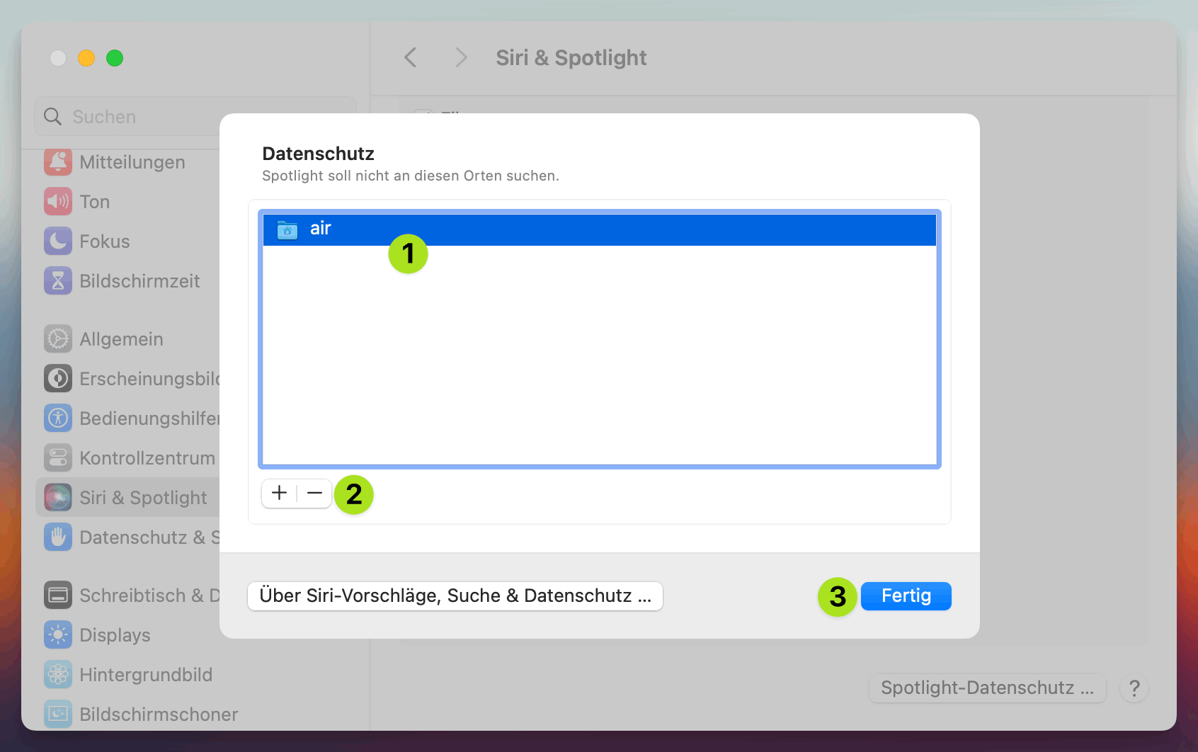 Das Verzeichnis wird wieder in den Index aufgenommen