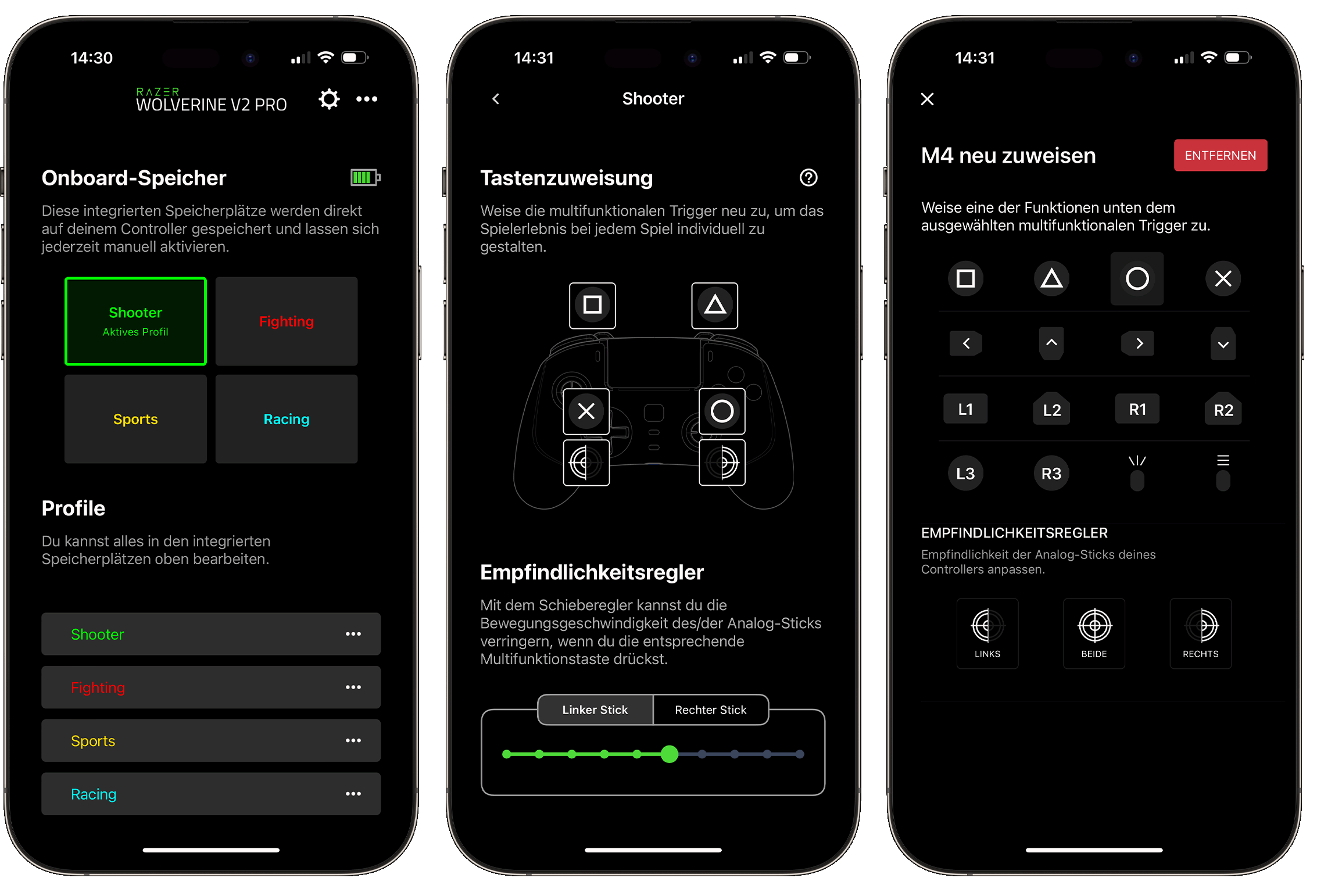 Die App des Controllers auf dem iPhone