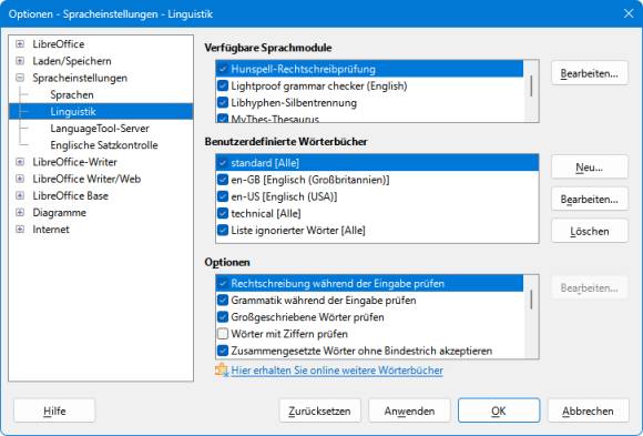 Die Linguistik-Einstellungen in LibreOffice