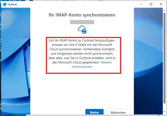 Meldung beim Versuch von Mail auf Outlook umzusteigen