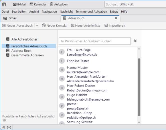 Importierte Kontakte im Thunderbird-Adressbuch