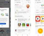 Drei Smartphone-Screenshots zeigen Google Play Points im Play Store