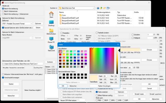 Die Einstellungen für die Batch-Konvertierung, hier die Farbauswahl