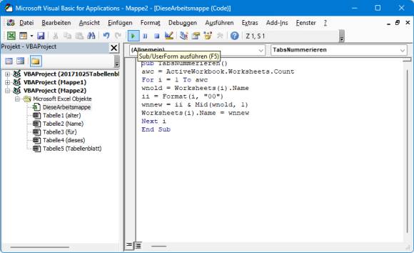 VBA-Code fürs Makro für die Erstnummerierung