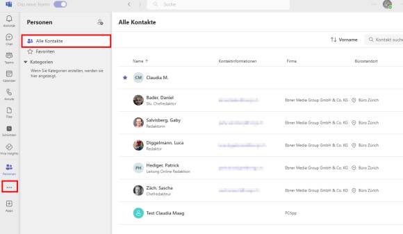 Alle Kontakte in Teams 