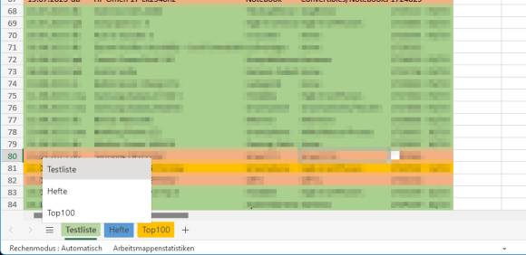 Excel im Web zeigt ein Hamburger-Menü, über das man zum gewünschten Blatt wechseln kann 