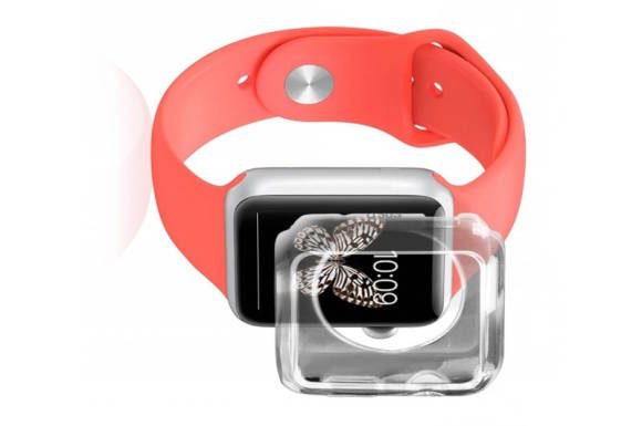 Eine Apple Watch und eine transparente Schutzhülle