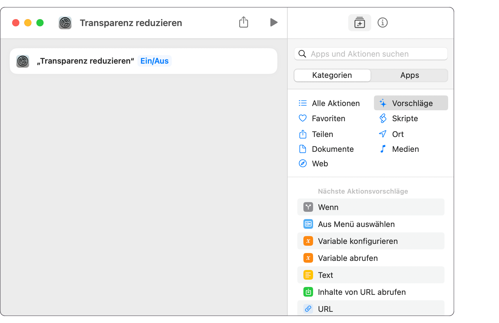 Kurzbefehl, um die Transparenz auszuschalten