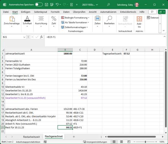 Alternative Berechnungsmethode in Excel