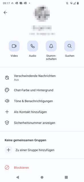 Screenshot der Blockierfunktion bei einem Kontakt